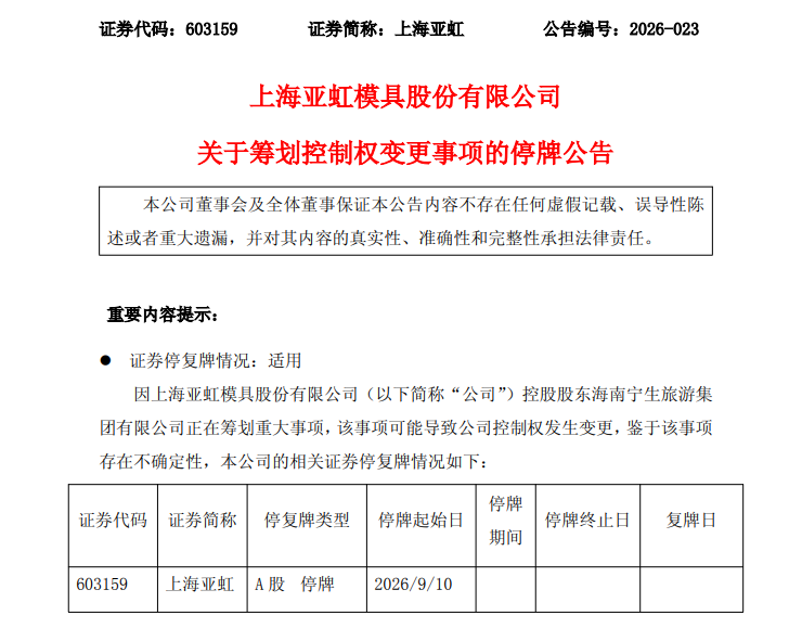 603159，筹划重大事项！明天停牌
